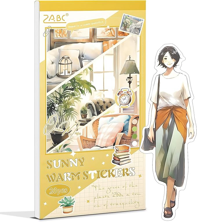 Snycler Sunshine Series Sticker Book - 20 Sheets Vintage PET Stickers for Scrapbooking, Junk Journaling, Ephemera, and Decorative Crafts - Pre-Cut Bright & Cheerful Design Stickers