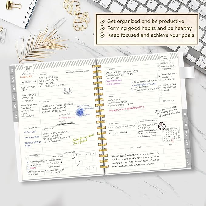 Academic Planner 2025-2026, Weekly and Monthly Planners for Women, Jul.2025 - Jun.2026, AIMPEAK Daily Calendar Planner for Teacher & Student, Monthly Tabs, White Marble, 7"x10"