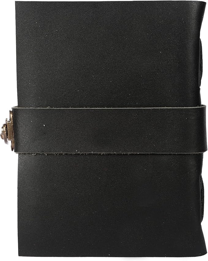 Vintage Leather Journal Handmade Buffalo Non-Refillable Deckle Edge Paper – Leather Bound Journal for Women, Men C-Lock Closure Ideal for Writing & Travel for Artists (Black)