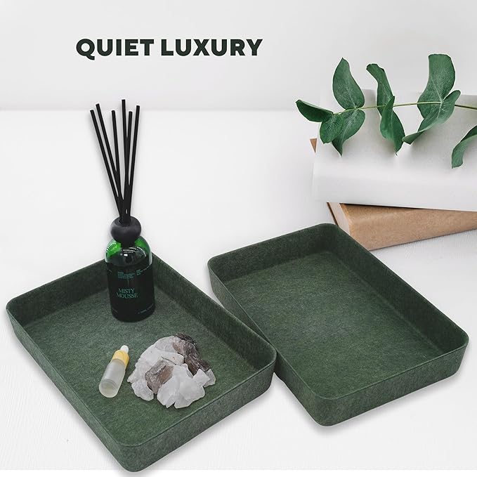 Welaxy 2-piece Office desk drawer organizer tray letter-size documents paper book file Folder Holder storage bins (Forest Green)