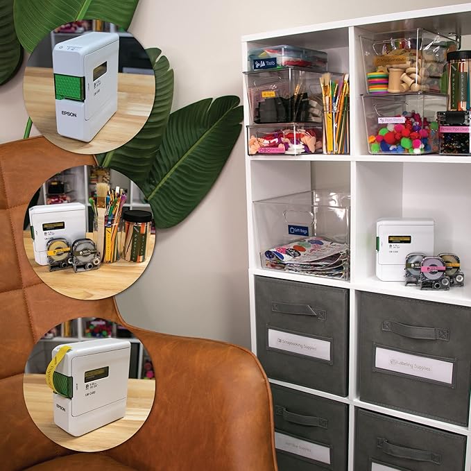 LABELWORKS Epson LW-C410PX Portable Bluetooth Label Machine Printer for Home and Office – Efficient, Create Sticker Labels for Crafts and Organization, Designer Tape Supported, App Compatible