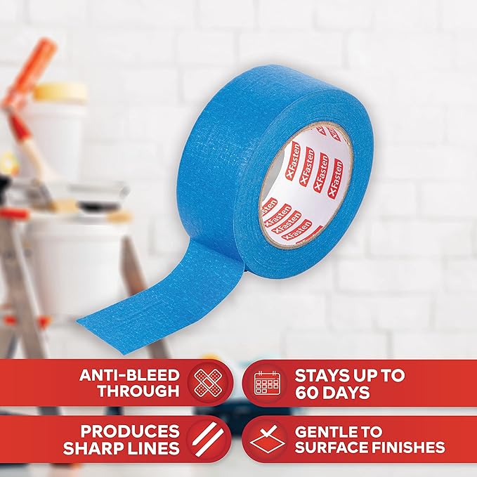 XFasten Professional Blue Painters Tape 2.5-Inches x 60-Yards (Single Pack) Blue Painters Masking Tape Bulk - Sharp Edge Line Technology, Produces Sharp Lines | Residue-Free Wall Trim Tape
