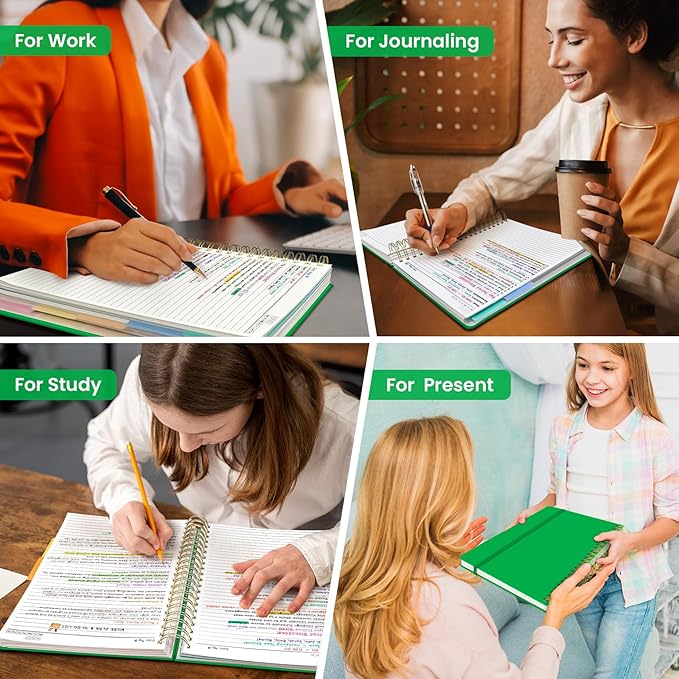 Hardcover Spiral Journal Notebooks for Work With Removable Dividers & Tabs, 8.5"x11" 5 Subject Notebook for Note Taking & Organizer, A4 College Ruled Lined Journal for Women & Writing, Racing Green, 280 Pages