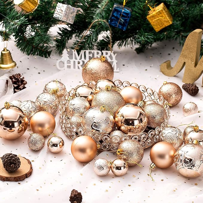 Christmas Ornaments for Xmas Trees,Champagne Shatterproof Christmas Ball Ornaments