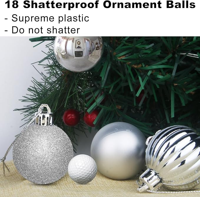 Silver 3.2" Large Christmas Balls - Christmas Tree Decoration Ornaments Shatterproof Hanging Balls for Birthday Halloween Holiday Wedding Decorations Set of 18pcs