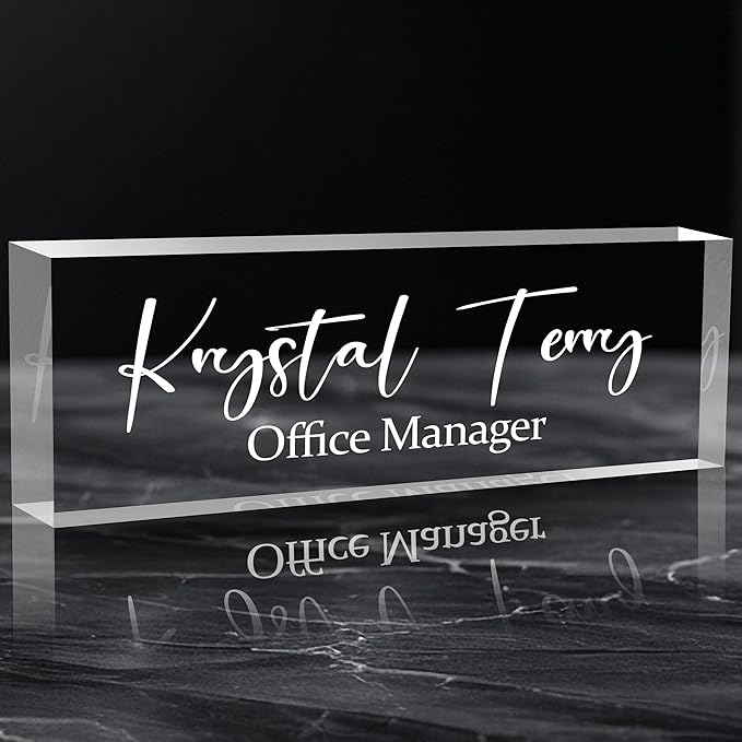 Personalized Name Plate for Desks, Custom Desk Name Plates, Acrylic Name Plate Office Desk Accessories, Personalized Office Gifts for Coworkers Teachers, Employee Appreciation Gifts (Engraved)