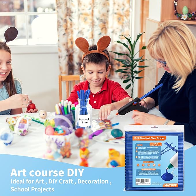 MATUFF Blue hot Glue Sticks Full Size 0.43” Dia x 8” Long, 52 pcs Hot melt Adhesive Glue Sticks, All-Purpose Colored Glue Gun Sticks for Christmas Decoration Crafting Arts School Home Repair Bonding