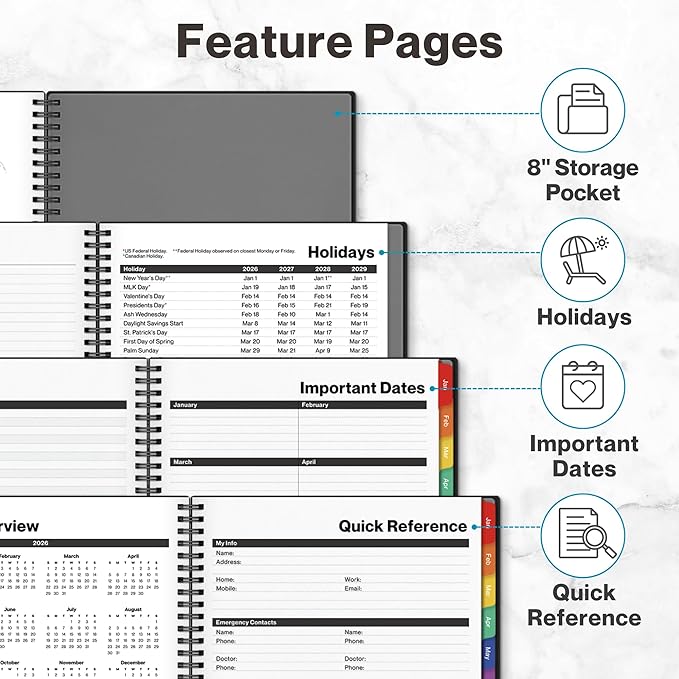 Dunwell Planner Book 2026, 8.5x11 Weekly Monthly Planner, Jan to Dec 2026, Large Calendar Book with Colorful Tabs, Bookmark, Free Stickers, Daily Calendar Planner Organizer