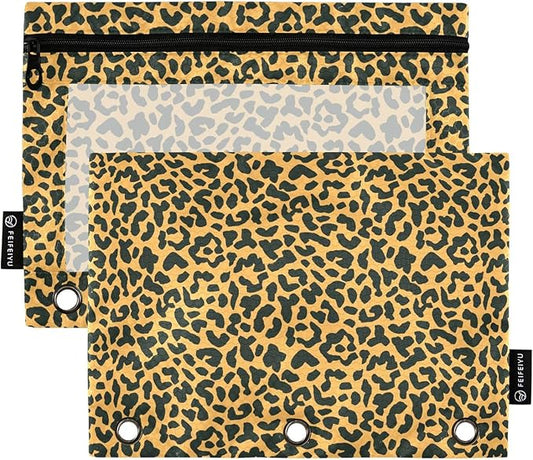 ALAZA Pencil Pouch for 3 Ring Binder, Animal Leopard Print Cheetah Binder Pencil Pouches with Clear Window Zipper Pencil Case Cosmetic Bags for Office College Supplies, 2PCS