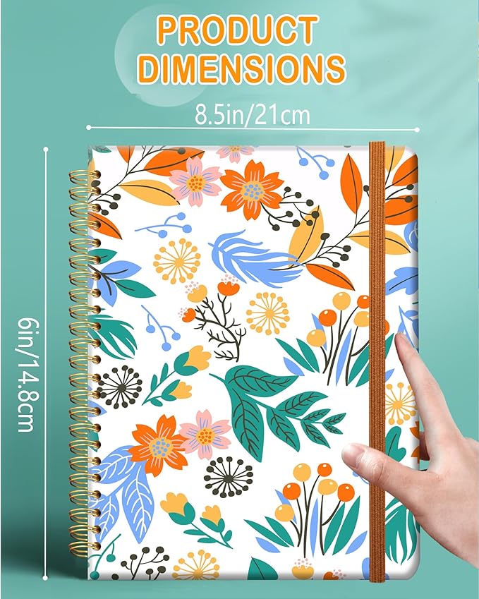 Ruled Spiral Writing Notebook,A5 Hardcover Lined College Journal for Women Lady,Fashion Puppy Watercolor Strong Twin-Wire Binding with Premium Paper,8.4" X 6",Perfect for School,Office,Home Gifts(Colorful Field Floral)