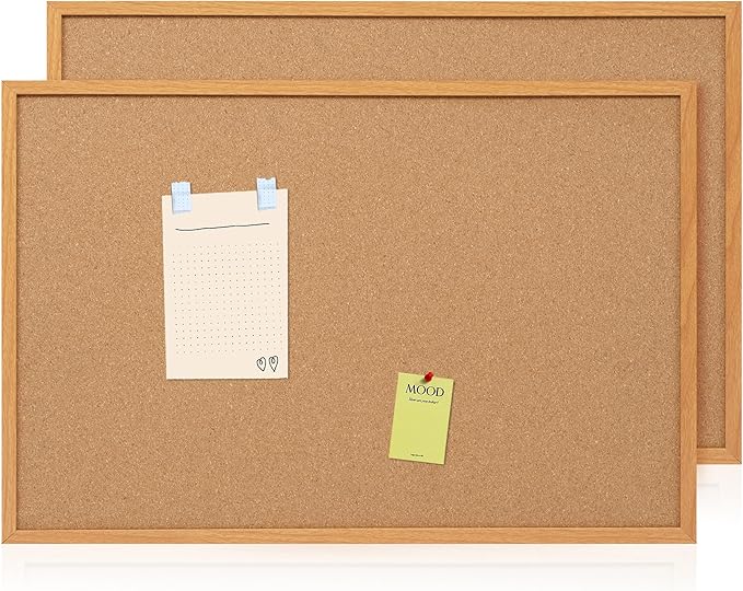 Board2by 2 Pack Cork Board Bulletin Board 24 x 36, Wood Framed Corkboards for Wall Decor, Hanging Office Message Board, Large Wall Mounted Notice Pin Board with 30 Push Pins for School, Home & Office