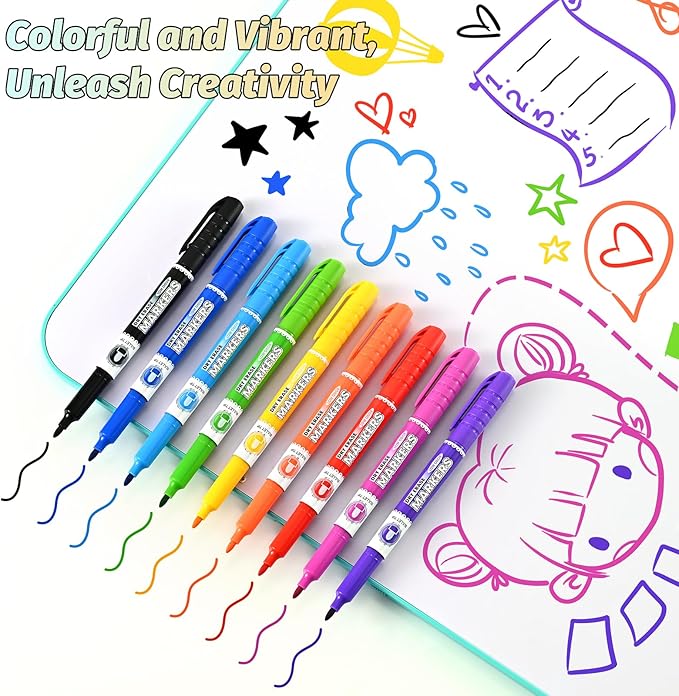 SUIN 9 Colors Dry Erase Markers - Low Odor, Non-Toxic, Slim Whiteboard markers, Medium Fine Tip Whiteboard Pens for Kids, Office, Classroom & Home, 9 Count