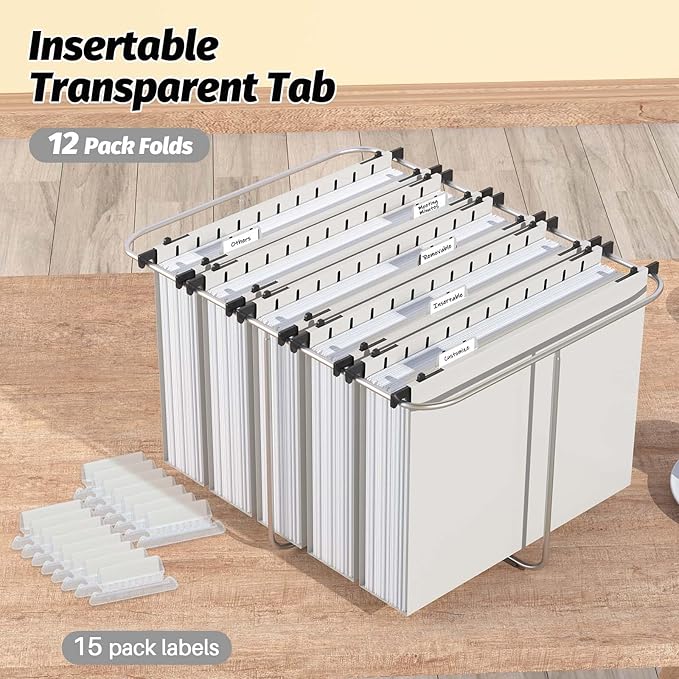 Extra Capacity Plastic Hanging File Folders,12 Pack Reinforced Hang Folders,Heavy Duty 2 Inch Expansion,Plastic Filing Cabinet Folders,Letter Size,Designed for Bulk Files, Medical Charts,Grey