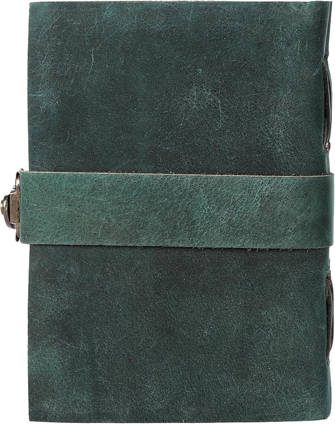 Vintage Leather Journal Handmade Buffalo Non-Refillable Deckle Edge Paper – Leather Bound Journal for Women, Men, C-Lock Closure Ideal for Writing & Travel for Artists (Sea Green)