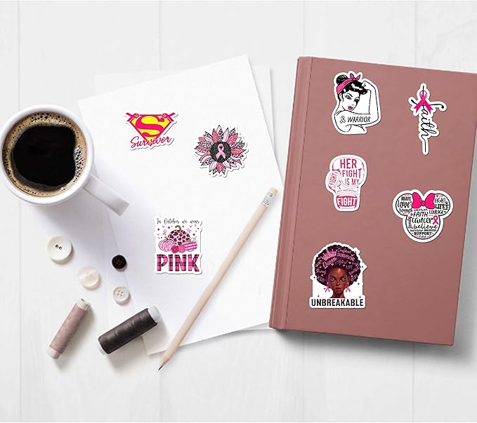 BEATRI Breast Cancer Awareness Stickers 50Pcs Pink Ribbon Stickers for Women's Health Waterproof Vinyl Stickers Decals Gifts for The People Care About Women (Breast Cancer Awareness Stickers Decal)