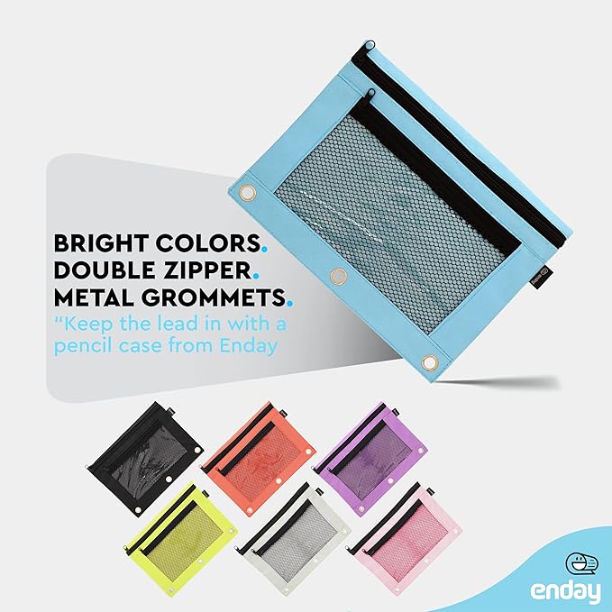 Enday Blue Pencil Pouch For 3 Ring Binder, Zippered Binder Pencil Pouches, 3 Ring Pencil Pouch for Binder, Pencil Case for Binder, Large Pencil Bags for School, Home, and Office (2 Pack)