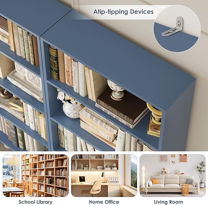 FACBOTALL 82" Tall Bookshelf, 7-Tier Open Shelves Bookcase, Freestanding Display Storage Shelves, Tall Bookcase Home Decor Furniture for Home Office, Living Room, Bedroom, Blue