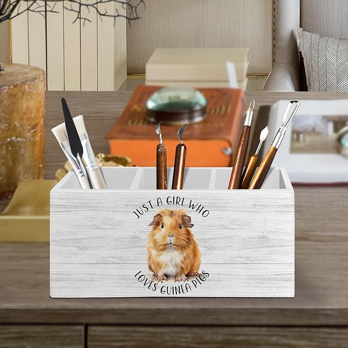 Guinea Pig Gifts Pen Pencil Holder Organizer for Desk Accessories, Just a Girl Who Loves Guinea Pigs Wooden Box Sign Desk Decor for Home Office Decoration, Animal Lover Gifts