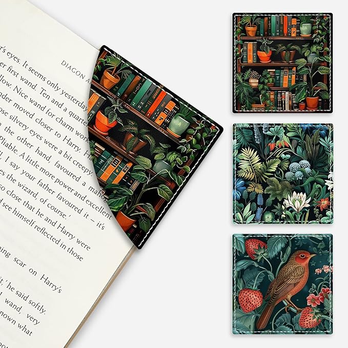 Floral Birds Corner Bookmarks, Cute Leather Book Accessories for Book Lovers, 3 Pcs Reading Book Page Markers for Women Men Student Teacher Girls Boys Kids Retirement Birthday Gifts