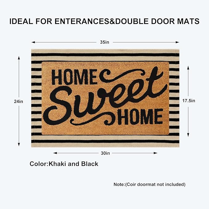 KIMODE Front Door Mats 24"x35", Reversible Washable Farmhouse Front Porch Rug Decor, Striped Layered Door Mats Outdoor, Black and Khaki Cotton Hand Woven Rugs for Entryway,Kitchen,Bathroom