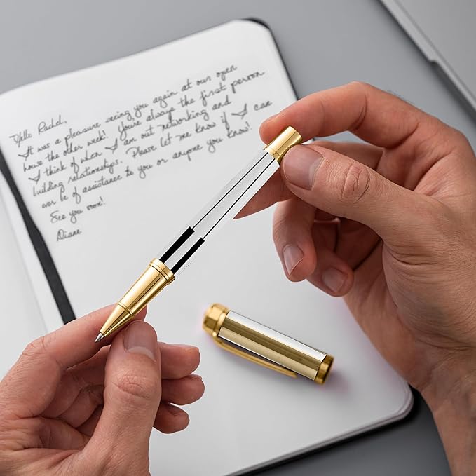 Luxury Rollerball Pen Set - Smooth Writing, Elegant Design, Quick-Drying, Refillable Liquid Ink, 2 Refills (Black, Blue), Ideal for Professionals, Students