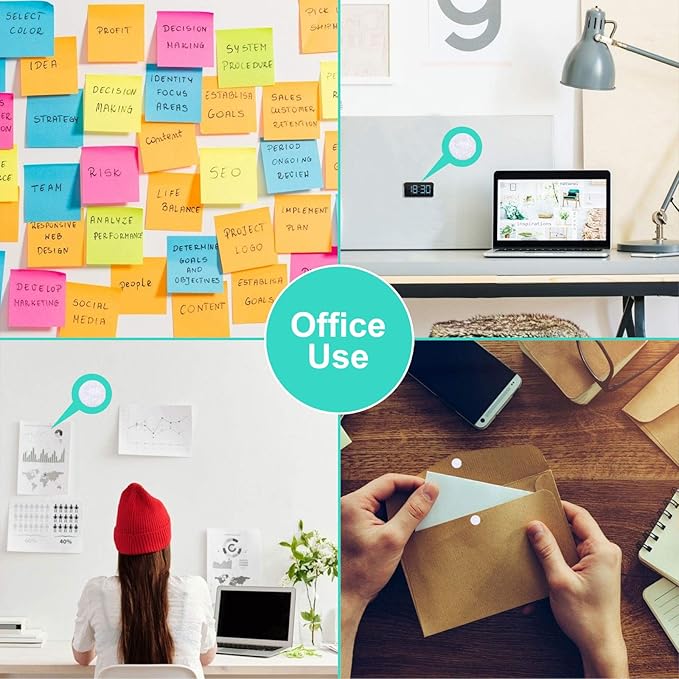 Self Adhesive Dots,2000pcs(1000 Pairs) Strong Adhesive 0.39 inch Diameter Sticky Back Hook Nylon, Loop Dots with Waterproof Sticky Glue Tapes, Suitable for Classroom, Office, Home