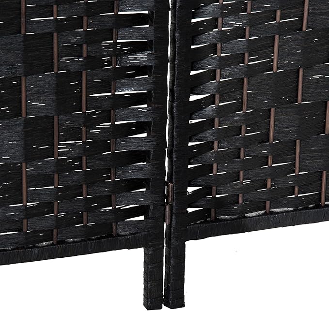 HOMCOM Room Divider 4 Panels Folding Privacy Screen 6FT Tall Portable Wicker Weave Partition Wall Divider for Bedroom Home Office, Black