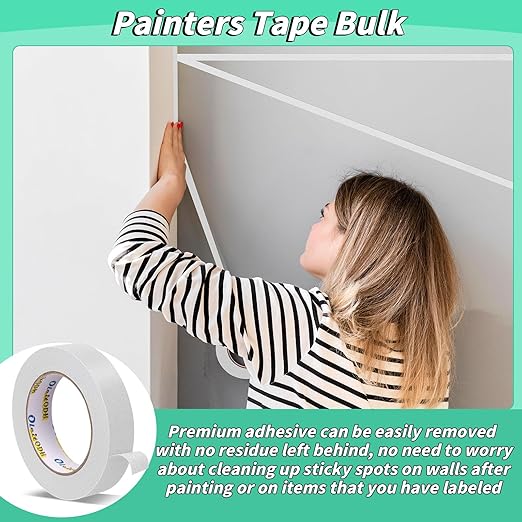 12 Rolls White Painters Tape Bulk 2 inch x 660 Yards, Painters Masking Tape No Residue Wall Painting Tape Artist Tape Trim Edge Finishing Tape for Wall Painting Decoration DIY Supplies