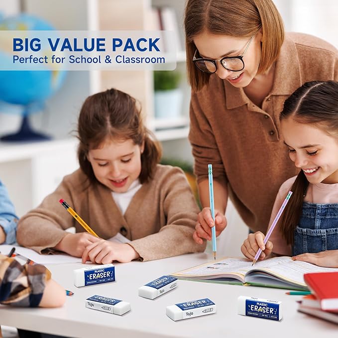 72 Pack White Erasers Bulk, Large Pencil Erasers for School, Classroom, Teacher, Homeschool, and Office Supplies