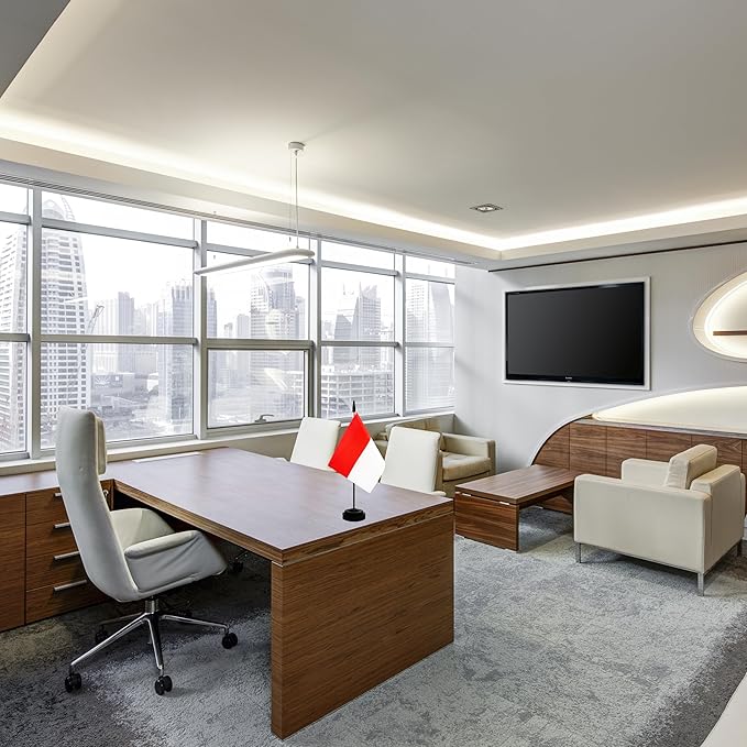 2 Pack Indonesia Desk Flag, Indonesian Table Office Flag with Solid Pole and Stand Base, International Country Flag, Festival Celebration, Classroom Meeting Desktop Decoration (Indonesia)