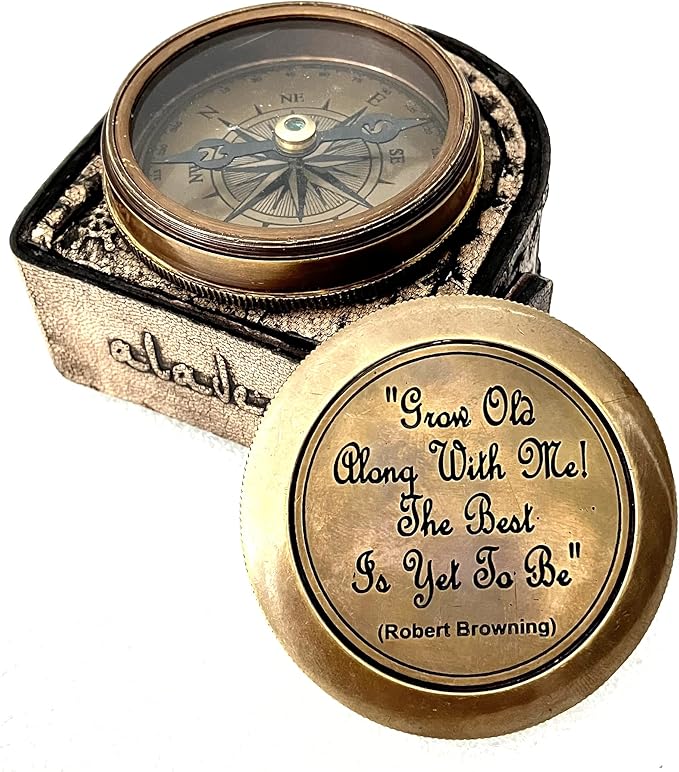 Gift for Husband Wife - Brass Compass 2" | Engraved Quote Birthday Wedding Anniversary Christmas Romantic Love Gifts idea for Boyfriend Girlfriend Men Women Him Her (Grow Old Along with Me)