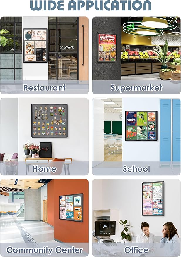 Enclosed Bulletin Board Lockable Display Case Message Board with Locking Door for Indoor, Grey Felt, Black Aluminum Frame, 26 X 20 in