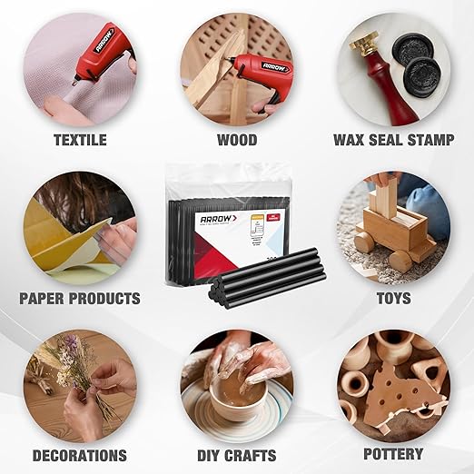 Arrow Mini Hot Glue Sticks, 200 Pack Black Glue Gun Sticks, 4" and 5/16'' Diameter High Viscosity All-Purpose Gun Stick for DIY Art, Craft General Repairs, Festival Home Decoration