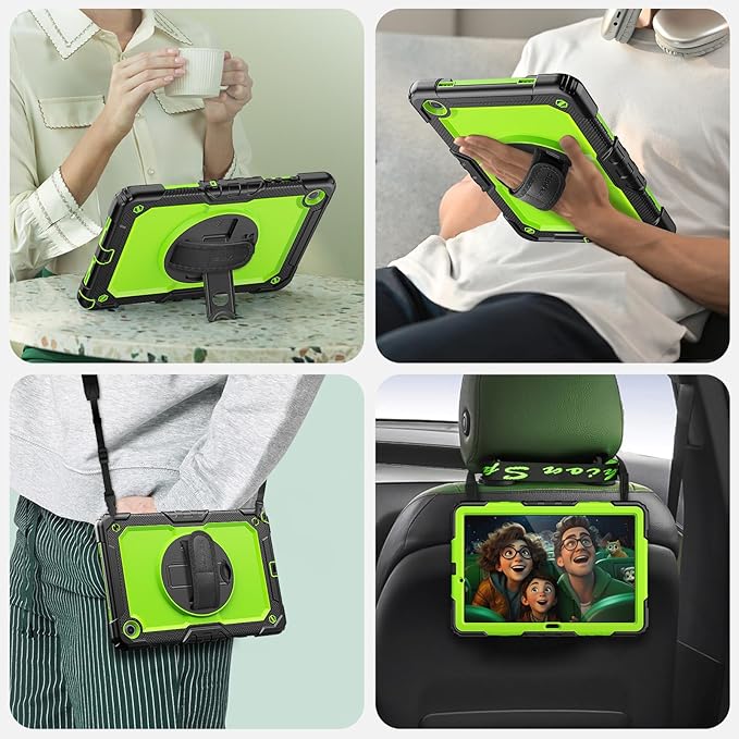 SEYMAC Case for Samsung Galaxy Tab A9+/ A9 Plus Case 11" (SM-X210/X216/X218), Heavy Duty Shockproof Protective Case with Screen Protector, Rotating Stand, Hand/Shoulder Strap, Green