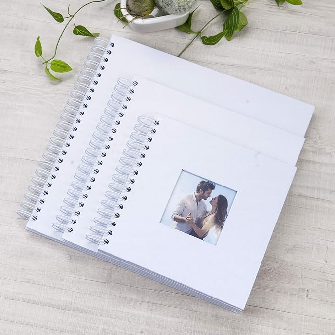 8 x 8 Inch Small DIY Scrapbook Photo Album with Window Design Cover 80 Pages Craft Paper Memory Book for Weeding Family Travel and Baby (White)