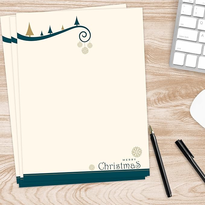 easykart labels Christmas Stationery Paper Letterhead Sheets 60 Pack Holiday Xmas Theme Design For Writing Letters Computer Office Notes & Printing Supplies Size 8.5" X 11"