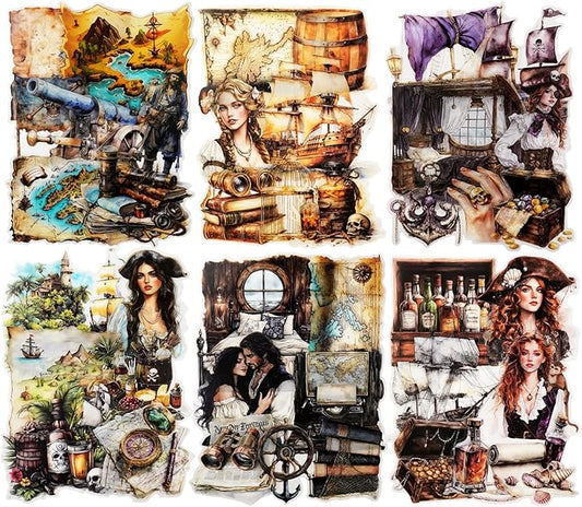 120Pcs Vintage Pirate PET Stickers, Maritime Travel Scrapbook Ephemera for Journaling Planners Waterproof Craft Supplies