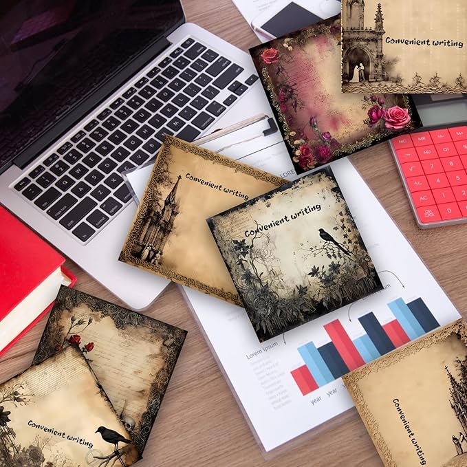 9 Pieces Gothic Style Sticky Notes Self-Adhesive Gothic Style Design Note Pads Gothic Style Sticky Memo Notes for School Office Home Supplies Students Teachers Gift