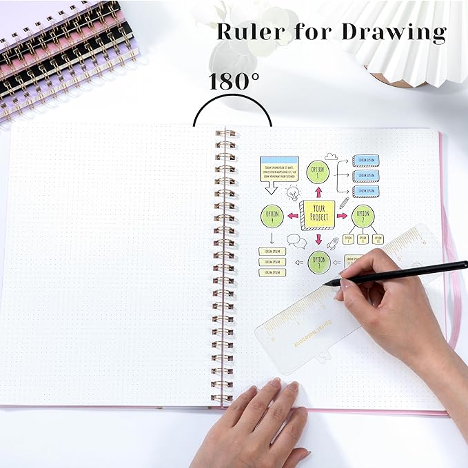 Yoment Bullet Dotted Journal Spiral Notebook 8.5 x 11 A4 Large Dot Grid Notebooks, 100 GSM Thick Dot Paper, Journaling Notebooks for Work School Sketching, A4 Pink