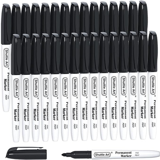 Shuttle Art Permanent Markers, 30 Pack Black Permanent Marker set,Fine Point, Works on Plastic,Wood,Stone,Metal and Glass for Doodling, Marking
