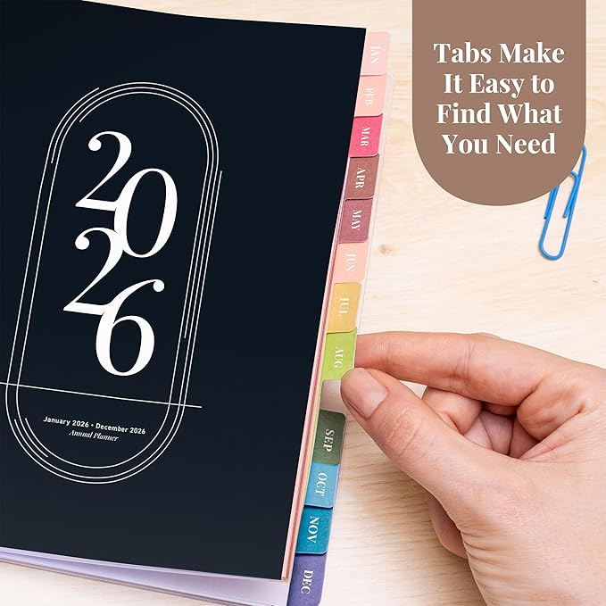 Rileys 2026 Planner, Agenda Planner With Weekly And Monthly View, Daily Agenda Book And Yearly Planners Calendar Book, Spiral Bound With Tabs, Notes, Goals And Holidays (Black, 8 x 6 in)