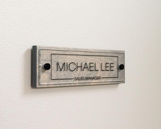 Name Plate For Wall or Door - Name Sign For Office (Gray Wood)