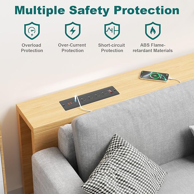 QBA Recessed Power Strip with USB-C 65W, 4 Outlets 2 USB-C & 2 USB-A Ports, Mountable Desk Outlet for Conference Furniture, 45° Angled Flat Plug 6FT Cord, Black