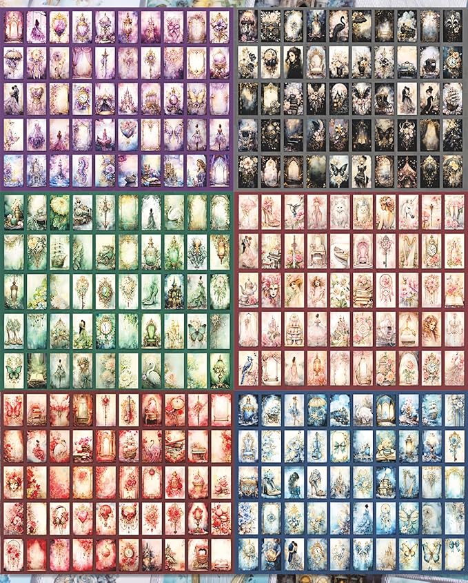 Aromoty 6 Sets 300 Pcs Washi Stickers Book Kit for Journaling, Vintage Aesthetic Antique Magic Scrapbook Stickers for Scrapbooking Bullet Junk Journal Supplies Planner Stationery Collage Craft Gifts