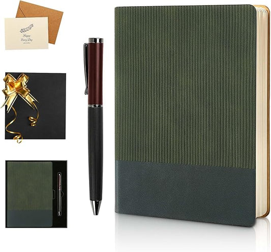 TSFPapier A5 Lined Notebook with Pen & Gift Box 216 Pages PU Leather Journal for Women Men 100GSM Thick Paper College Ruled Notebook for School,Travel,Business,Work,Home Writing (Dark Green)