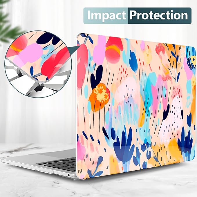 TWOLSKOO Compatible with MacBook Pro 13 inch Case 2023-2016 A2338 M2/M1 A2251 A2289 A2159 A1989 A1706, Plastic Hard Shell Cover & Keyboard Skin & Screen Protector, Bright Abstract Florals