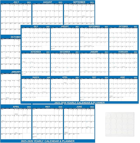 2025-2026 Wall Calendar 24" x 36" Dry Erase Calendar for Wall from July 2025 to June 2026 12 Month Annual Large Yearly Wall Planner for Office School(Blue)
