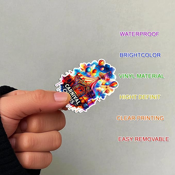 100 PCS Carnival Circus Stickers Pack, Vinyl Waterproof Decals of Clowns Popcorn Ferris Wheel Elephants, Fun Gift for Kids Teens Boys Girls Birthday Laptop Bottle Scrapbook