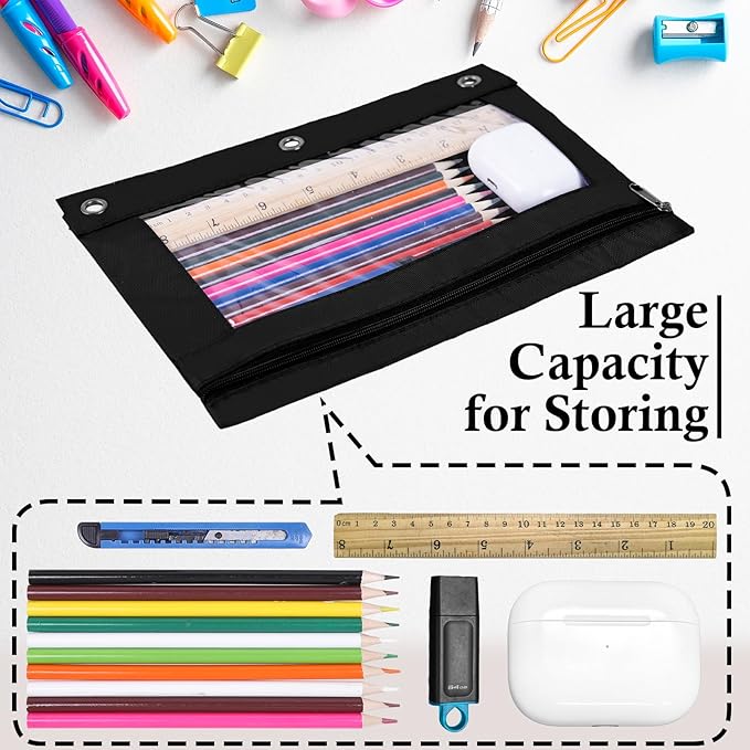YoeeJob 36 Pack Zipper Pencil Pouch for 3 Ring Binder with Clear Window for School and Office Supplies (Colourful)