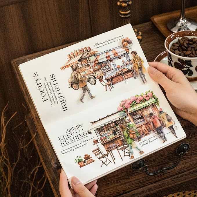 90Pcs Coffee Market PET Stickers, Vintage Coffee Truck Stickers for Scrapbooking Journaling Waterproof Crafts Supplies